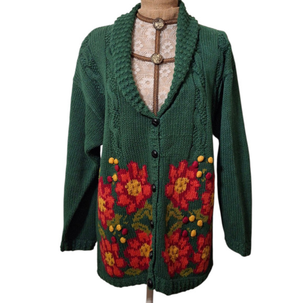 Vintage Birch Brothers Poinsettia Christmas Sweater‎ M/L - Picture 2 of 7